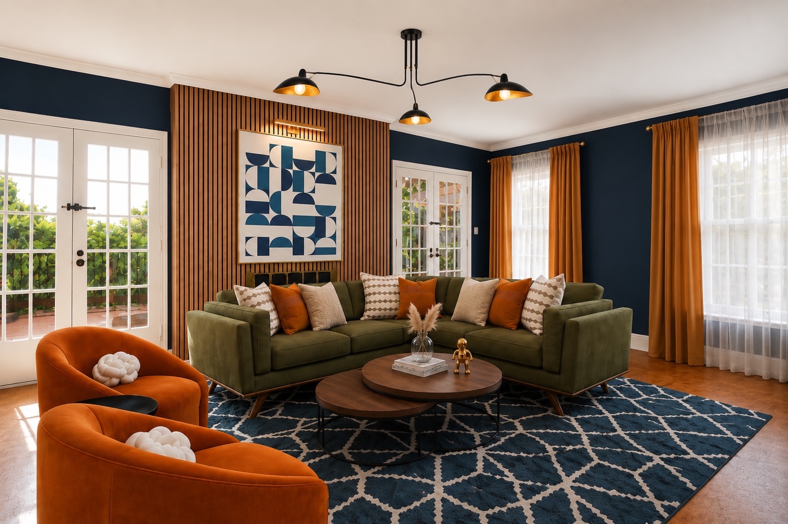 Colorful family living room with generous sectional seating